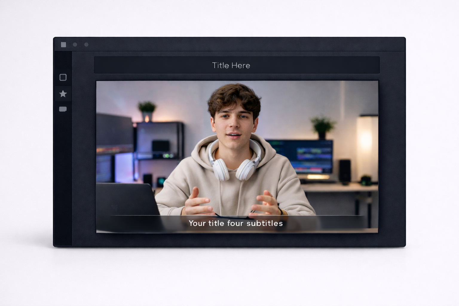 Video preview with title bar and subtitle text along the lower third